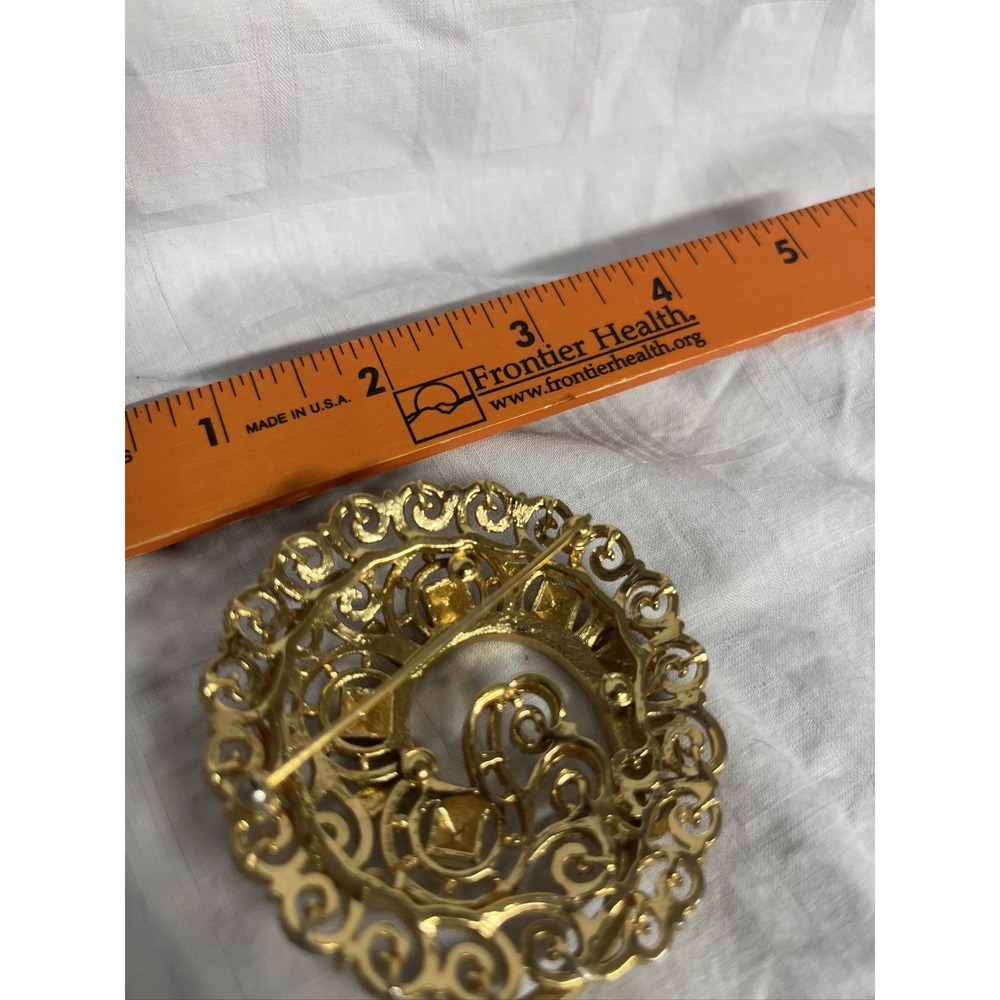 Monet Gold Tone Filigree Spiral Swirl Brooch Pin 2.25" Statement